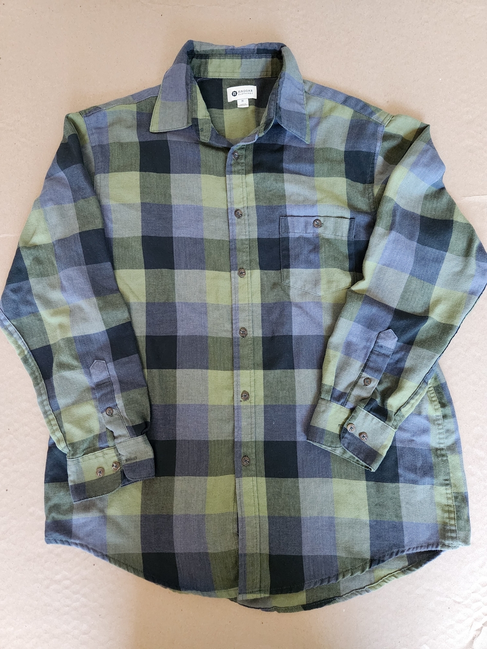 Haggar Green, Black and Blue Plaid Button-Down Shirt